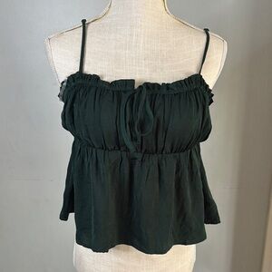 American Eagle Outfitters Green Ruffled Smocked Camisole